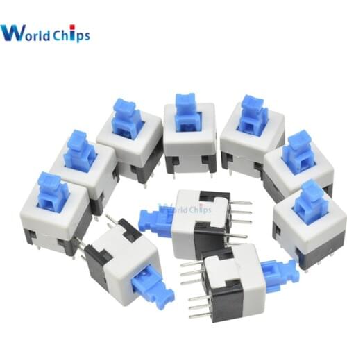 10Pcs NEW 8X8mm Blue Cap Self-locking Type Square Button Switch