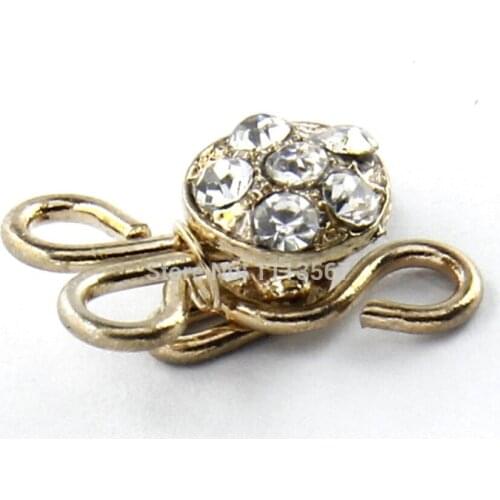 30pieces Craft Gold Clear Crystal Hook & Eyes Clasp Waist Extender Button Sewing On Garment NK107