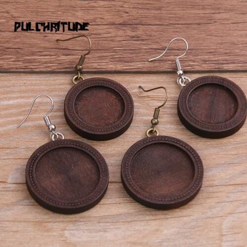 4pcs 20/25mm Wood Cabochon Earring Base Settings Blank Stainless Steel HooksDiy Accessories For Making Earrings