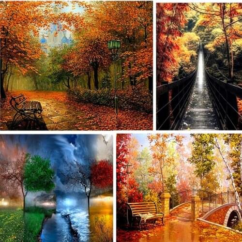 5D DIY Diamond mosaic diamond embroidery scenery of the late autumn park embroidered Cross Stitch Home decoration Gift wedding