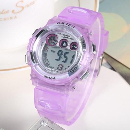 Top Ohsen Women Lady Waterproof Sport Digital Wristwatch Purple Silicone Strap Fashion Electronic Alarm Clock relogio feminino