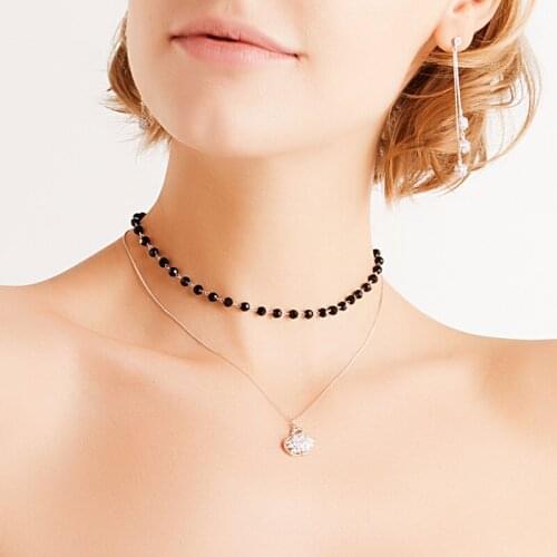 Simple Black Beads Double Layer Chain Animal Pendant Choker Female Fashion Jewelry Women Necklaces Ladies Party Necklace