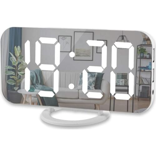 Digital Alarm Clock,6 Inch Large Led Display With Dual Usb Charger Ports Auto Dimmer Mode Easy Snooze Function, Modern Mirror De