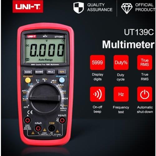 UT139C UNIT Digital Multimeter Auto Range True RMS Meter Capacitor Tester Handheld 6000 Count Voltmeter Temperature Ohm tester