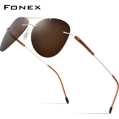 FONEX Titanium Alloy TR90 Rimless Sun Glasses Men 2021 New Ultralight Screwless Aviation Women Polarized Sunglasses for Man 851