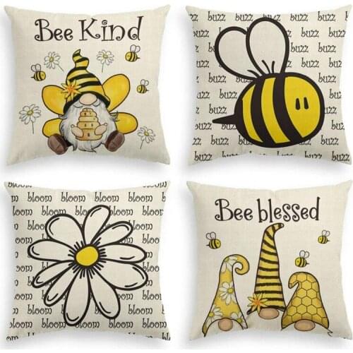 FQYL Watercolor Daisy Bee Kind Gnome Flower Throw Pillow Cover, 18 x 18 Inch Summer Holiday Party Cushion Case for Sofa Couch