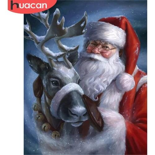 HUACAN DIY Diamond Painting Christmas Full Square Round Diamond Embroidery Santa Claus Mosaic Rhinestone Deer Decoration