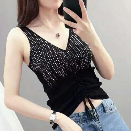 Jospoo Summer New Women Fashion Camisole Tanks T Shirts Women Sequin Knitting Tops Insidewear and Outwear Female Sexy Top