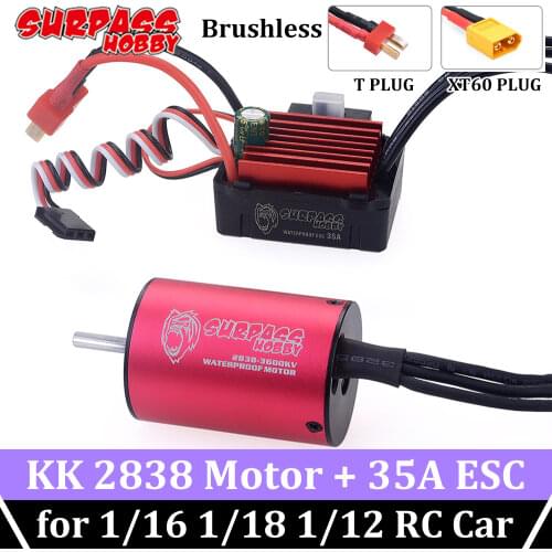SURPASS HOBBY COMBO 2838 Brushless Motor Waterproof 35A ESC T/XT60 Plug for 1/16 1/12 1/18 RC Car Wltoys A949 A959 Traxxas TRX4