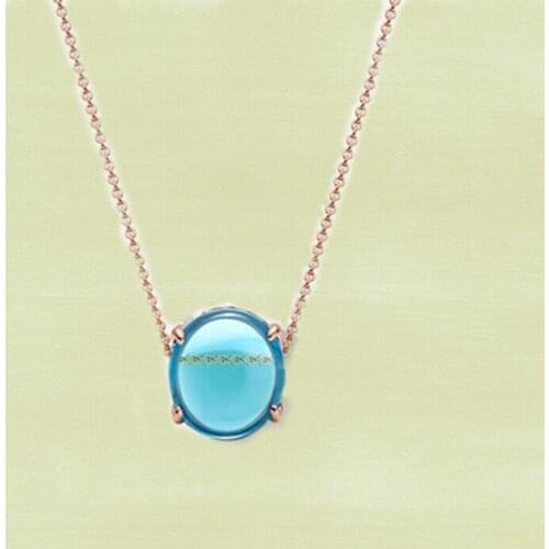 2021 Valentines Day New S925 Silver Blue Curved Gemstone Necklace Set, Fashionable Simple Jewelry For Girlfriend Romantic Gift