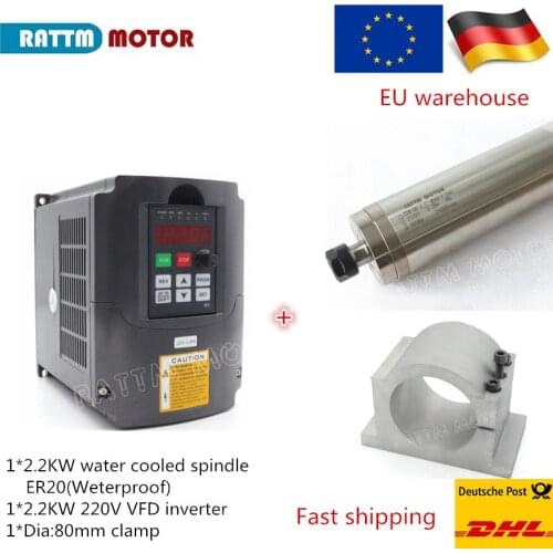 High quality CNC 2.2KW ER20 spindle kit waterproof spindle for metal working with 2.2KW 220V VFD Inverter + 80mm clamp