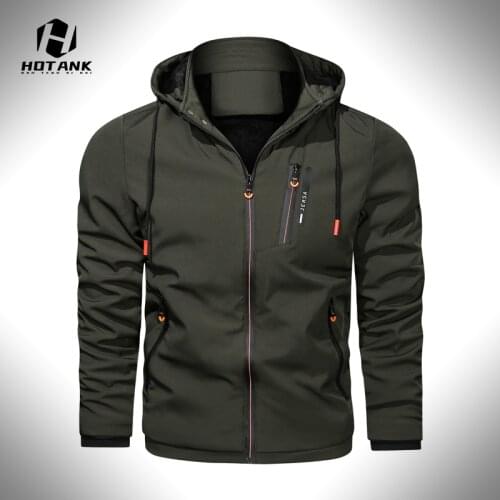 2021 New Fashion Men Casual Solid Slim Bomber Jacket Fashion Hooded Coat Autumn Baseball Jackets Mens Multi Pocket Military Top