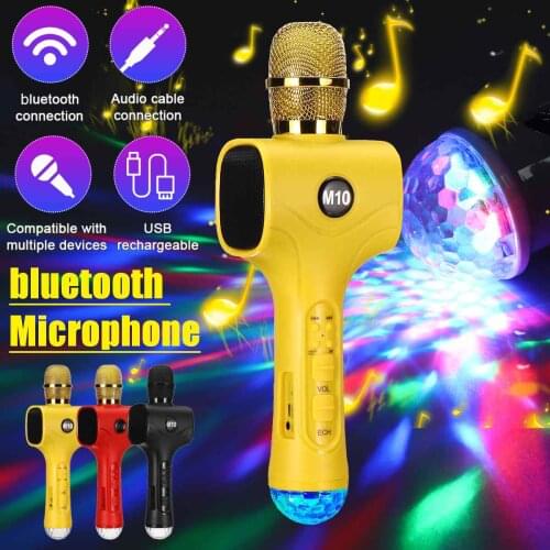M10 Karaoke Bluetooth Microphone Portable Wireless Karaoke Mic Pro HIFI Speaker EQ chip design with USB and Colorful Stage Light