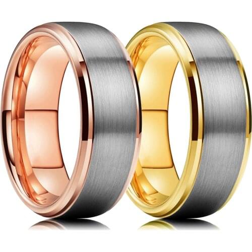 Fashion 8mm Blue and Rose Gold Stainless Steel Ring Surface Silver Color Brushed Fashion Mens Wedding Band Jewelry Size 6-13