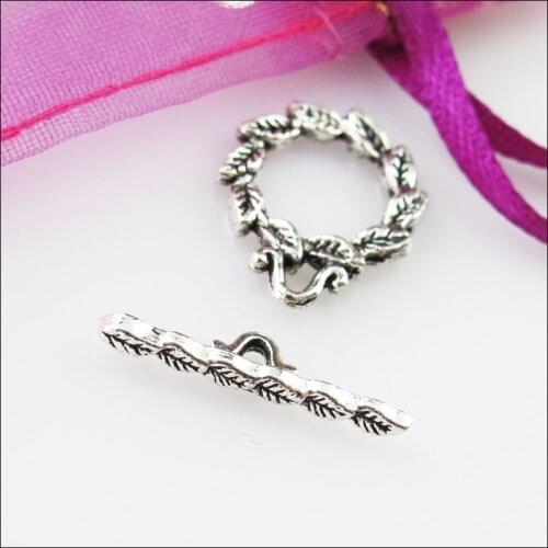 Fashion 20Sets Tibetan Silver Leaf Round Circle Bracelet Toggle Clasps Connectors