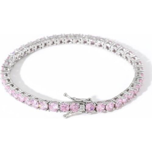 Fashion 925 Silver Pink Zircon Women Bracelet Bling Chain Men Link Luxury Couple Jewelry