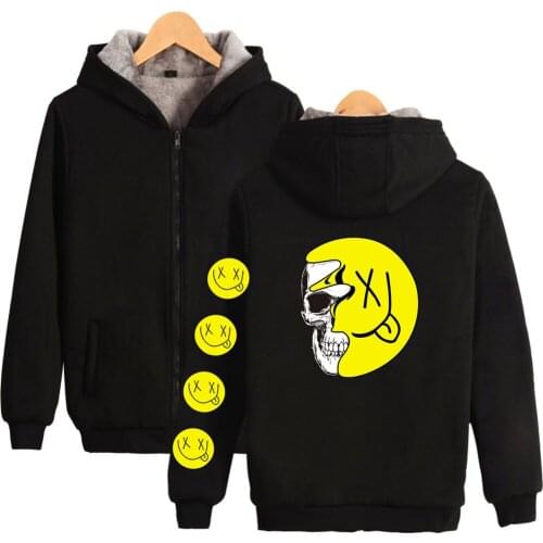 BOBBY MARES 2D Net Red Printed Smile Logo Zipper Hoodies Parkas Cool Fashion Casual Plus Velvet Thickening Male/women