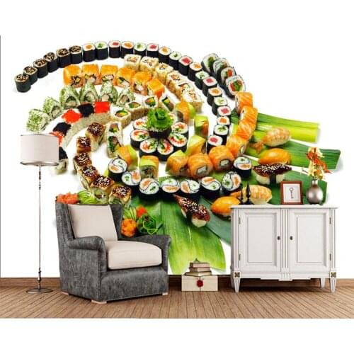 Papel de parede Seafood Sushi White background Food 3d wallpaper mural for living room kitchen wall papers home decor restaurant