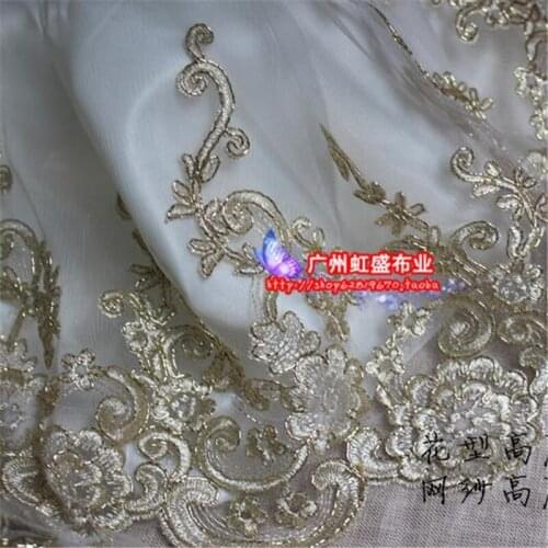 Delicate 3Yds Wedding Dress Cording Lace Applique Light Gold Thread Embroidery Lace Accessories Trim LJ0006