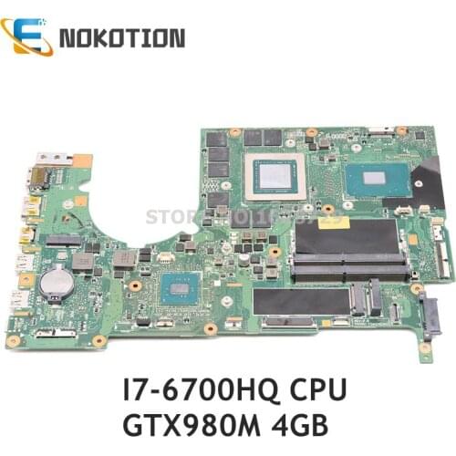 NOKOTION for ACER Predator G9-591 Laptop motherboard P5NCN P7NCN NBQ0211003 NB.Q0211.003 GTX980M 4G GDDR5 SR2FQ I7-6700HQ 2.6ghz