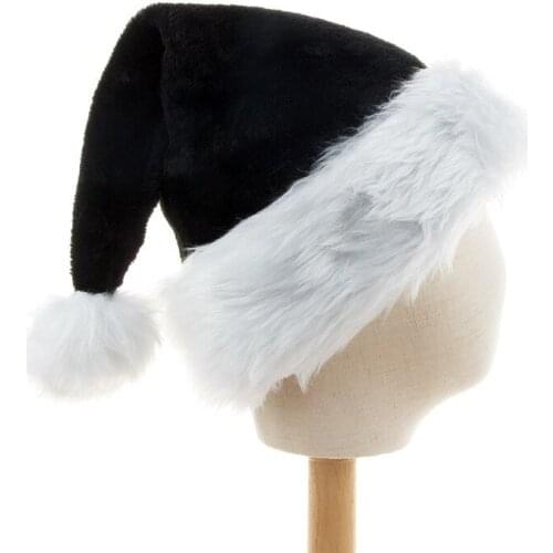 New Black Plush Christmas Cotton Adult Christmas Hat Big Ball Christmas Halloween Party Christmas Festival Supplies Decoration