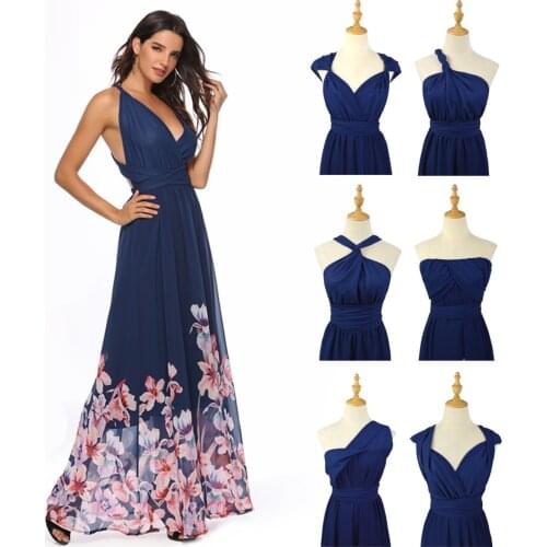 New Womens 2019 Womens Printed Women Summer Club Korean Long Sleeve Dress Multi Wear Chiffon Dress Vintage Ladies Dresses