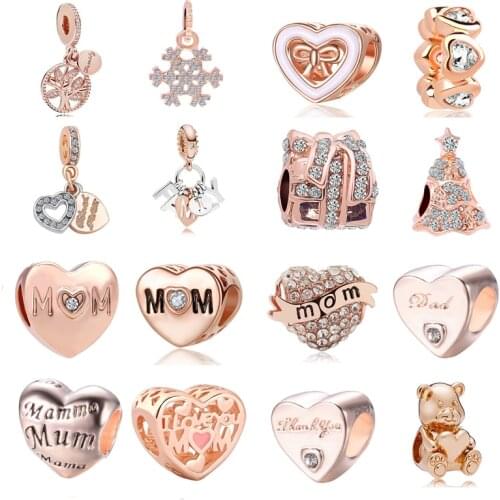 2020 new 4pcs mothers day rose i love you mom family tree thank you diy bead fit Pandora charms bracelet X076