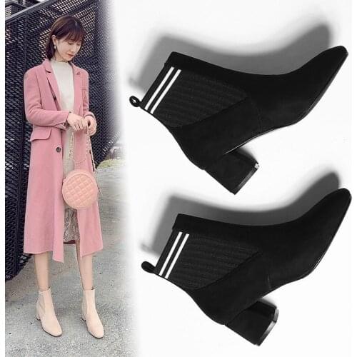 2020 spring and autumn new all-match elastic single boots thin thin boots women casual medium thick heel short boots X301