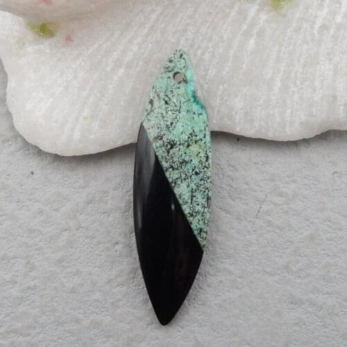 Wholesale gemstones, semi-precious stones jewelry, African turquoise and obsidian combination pendant, 44x12x4mm, 3.4g