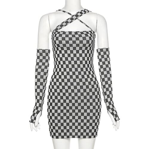 Autumn Fashion New Womens Sexy Plaid Slim High Waist Dress