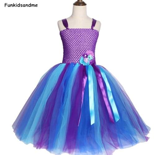 Peacock Flower Girl Tutu Dress Ankle-Length Kids Peacock Tutu Dresses for Girls Birthday Party Dress Children Halloween Costume
