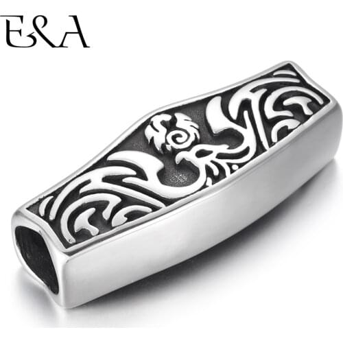 Stainless Steel Large Slider Bead Fire Phoenix Slide Charms Fit 8mm Round Leather Rope DIY Men Bracelets Jewelry Making Supplies