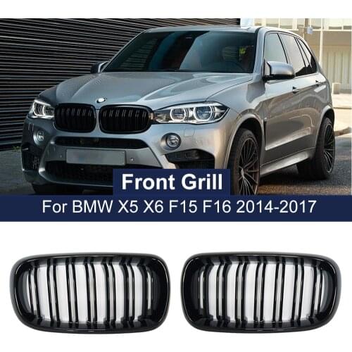 Car Front Bumper Double 2 Slat Kidney Grilles For BMW X5 X6 M F15 F16 F85 F86 14-17 Racing Grills Accessories Replacement Part