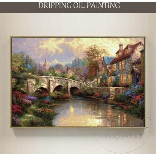 Artist Pure Hand-painted High Quality Modern Wall Art Painting Cobblestone House Oil Painting Canvas Europe Landscape Painting