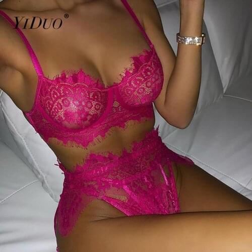YiDuo Sexy Lace Lingerie Set Red Sensual Lingerie Woman 3 Piece Set Ruffles Brief Sets Underwire Bra Erotic Sexy Underwear Set