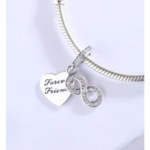 925 Sterling Silver Forever Friends Heart Infinity Sign Pendant Charm Bracelet DIY Jewelry Making For Original Pandora