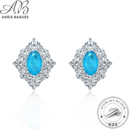 Aneis Bagues Vintage 925 Sterling Silver Paraiba Tourmaline Sapphire Gemstone Ear Studs Earrings Ladies Fine Jewelry Wholesale