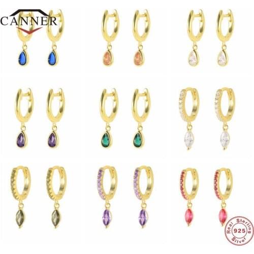 CANNER Real 925 Sterling Silver Colored Zircon Pendant Dangle Earrings for Women Cartilage Piercing Circle Drop Earring Jewelry