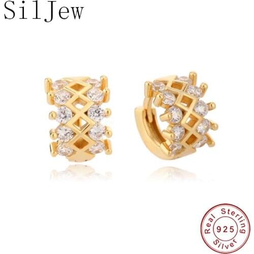 SilJew 925 Sterling Silver Earring Fashion Retro Geometric Oval Ring Circle Wide Face Ear Ring Ear Bone Simple Women Jewelry