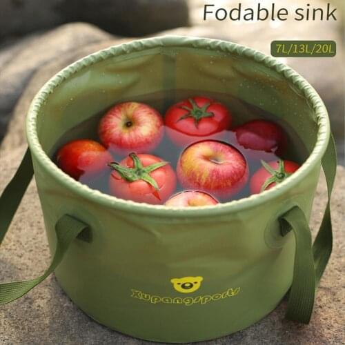7/13/20L Folding Water Bucket Outdoor Storage Washing Basin Camping Barbecue Round Bucket Portable Washing Tank Travel Sink