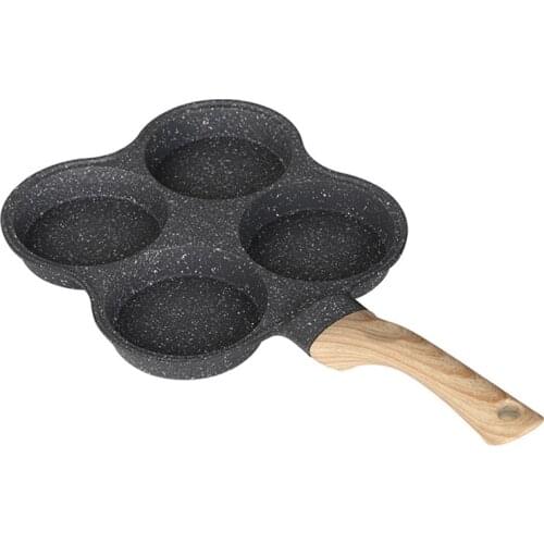 4 Hole Fried Egg Burger Pan Ham Pancake Maker Wooden Handle Suitable For Gas Stove And Induction Cooker Kitchen Tool