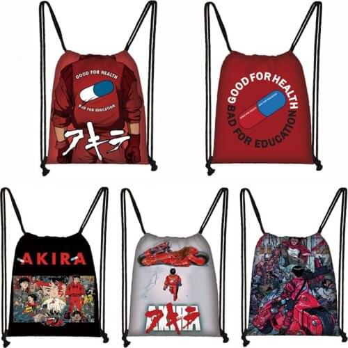 Japanese Anime AKIRA Pattern Drawstring Bag Women Neo-tokoyo Casual Large Capability Ladies Shoulder Bags For Travel Storage Bag
