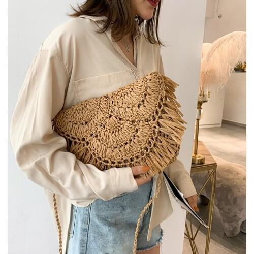 Summer Straw Bags For Women Handmade Tassel Beach Bags 2020 Raffia Rattan Woven Handbags Vacation Shoulder Crossbody Bags Clutch
