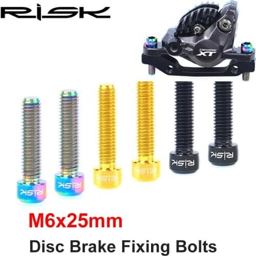 RISK 2pcs M6x25mm Bicycle Disc Brake Caliper Extended Fixing Bolts MTB Mountain Bike Lengthened Titanium Alloy Retaining Screws