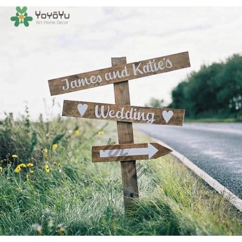 Wedding Decoration Personalized Wedding Names Wall Decals Outdoor Wedding Idea Stickers Vinyl Wedding Signs Road Sign ArrowZW406
