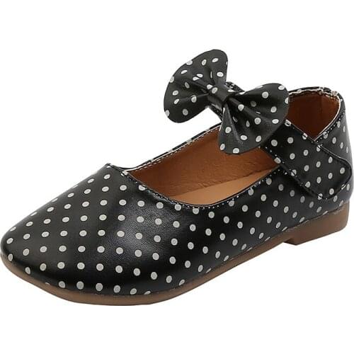 COZULMA Kids Girls Autumn Elegant Polka Dots Casual Shoes Children Soft Sole Butterfly-Knot Flat Shoes Size 26-36