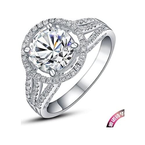 Solid 18K White Gold Wedding Ring 2CT Vintage Round Brilliant Diamond Engagement Ring AU750 Gold 18K Jewelry Mount Ring