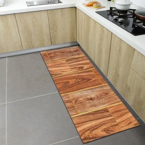 Entrance Doormat Kitchen Mat Home Living Room Bedroom Floor Decoration Carpet Wood Grain Pattern Hallway Bathroom Anti-Slip Rugs