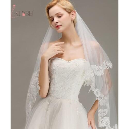 Voile Mariage Short Elbow 2 Layer Wedding Veil With Comb Lace Edge White Ivory Bridal Veil Wedding Accessories Veu de Noiva