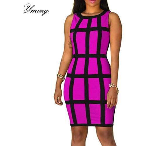 YMING Summer Plus Size Sexy Bodycon Women Dress Boho Plaid Club Beach Dresses Sleeveless Sundress Vestidos Dress Woman Clothes